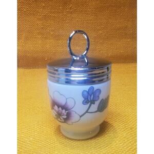 Vintage Royal Worcester Porcelain Egg Coddler Purple & Orange Flower Metal Lid